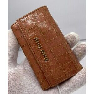 MIU MIU Logo Leather 6 Ring Key Case Pink Alligator embossed